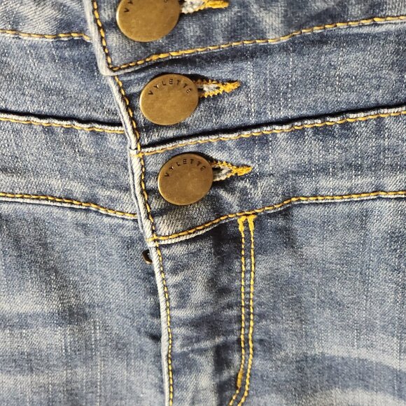 Vylette High Rise Skinny Jeans Distressed Denim Triple Button Waist Size 7 /28W - Picture 5 of 11